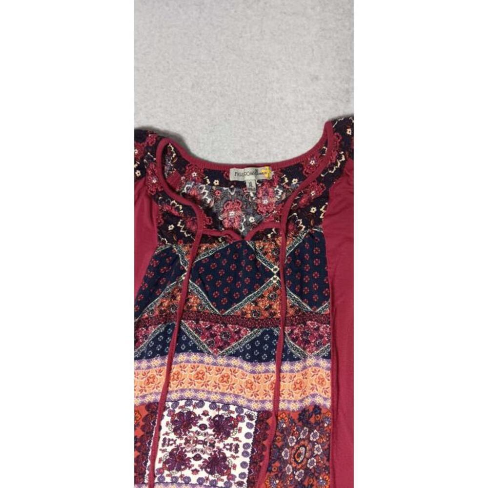 anthropologie fig and flower Blouse top Womens Size XL Maroon Patchwork Design - Picture 3 of 11